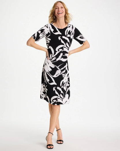 Chico's Premium - Travelers™ Knit New Bloom Day Dress Black/White