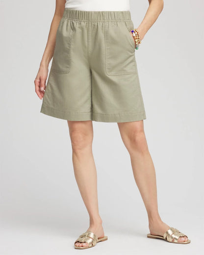 Chico's Popular - Cotton-Linen Pull-On Utility Shorts Washed Sage