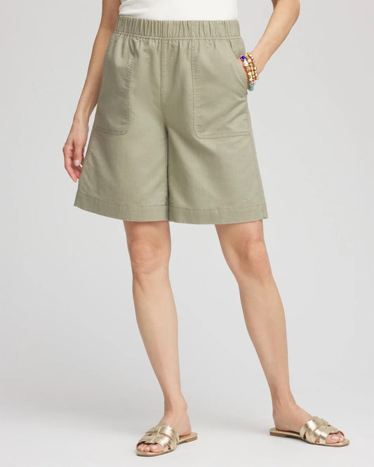 Chico's Popular - Cotton-Linen Pull-On Utility Shorts Washed Sage