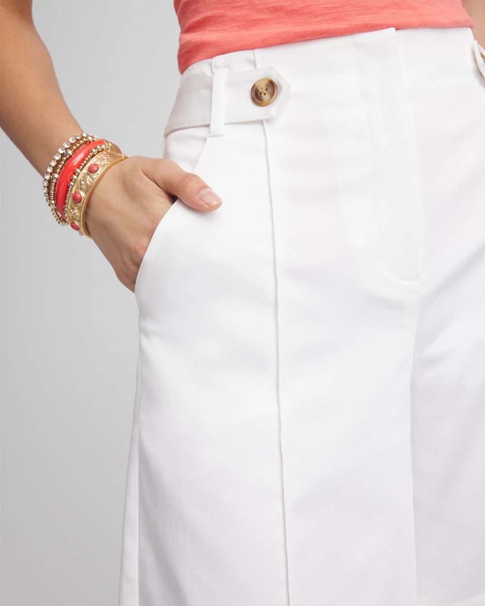 Chico's Exclusive - Sateen Tab-Front A-line Shorts Alabaster