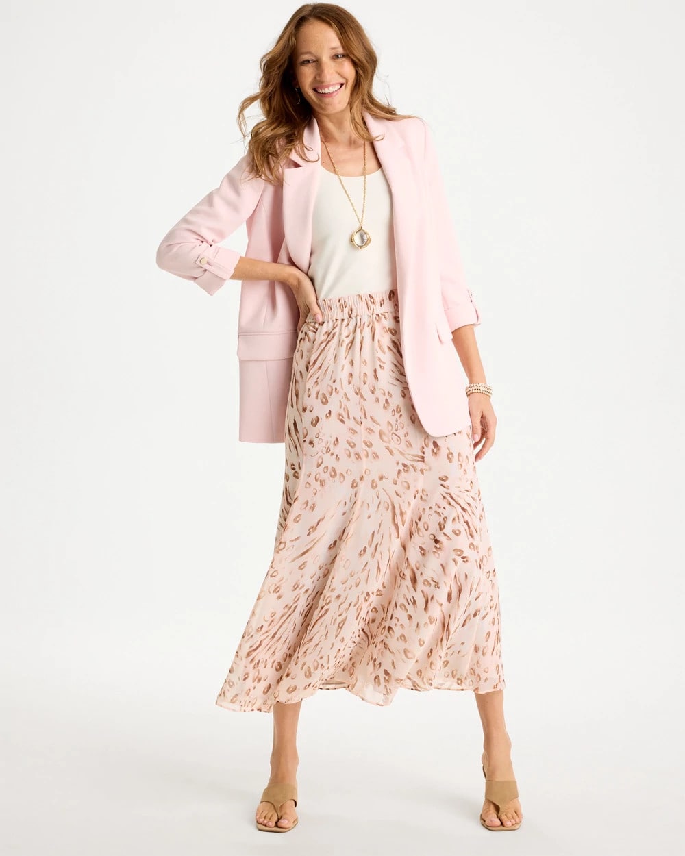 Chico's Value - Cheetah Pull-On Godet Skirt Sweet Blossom