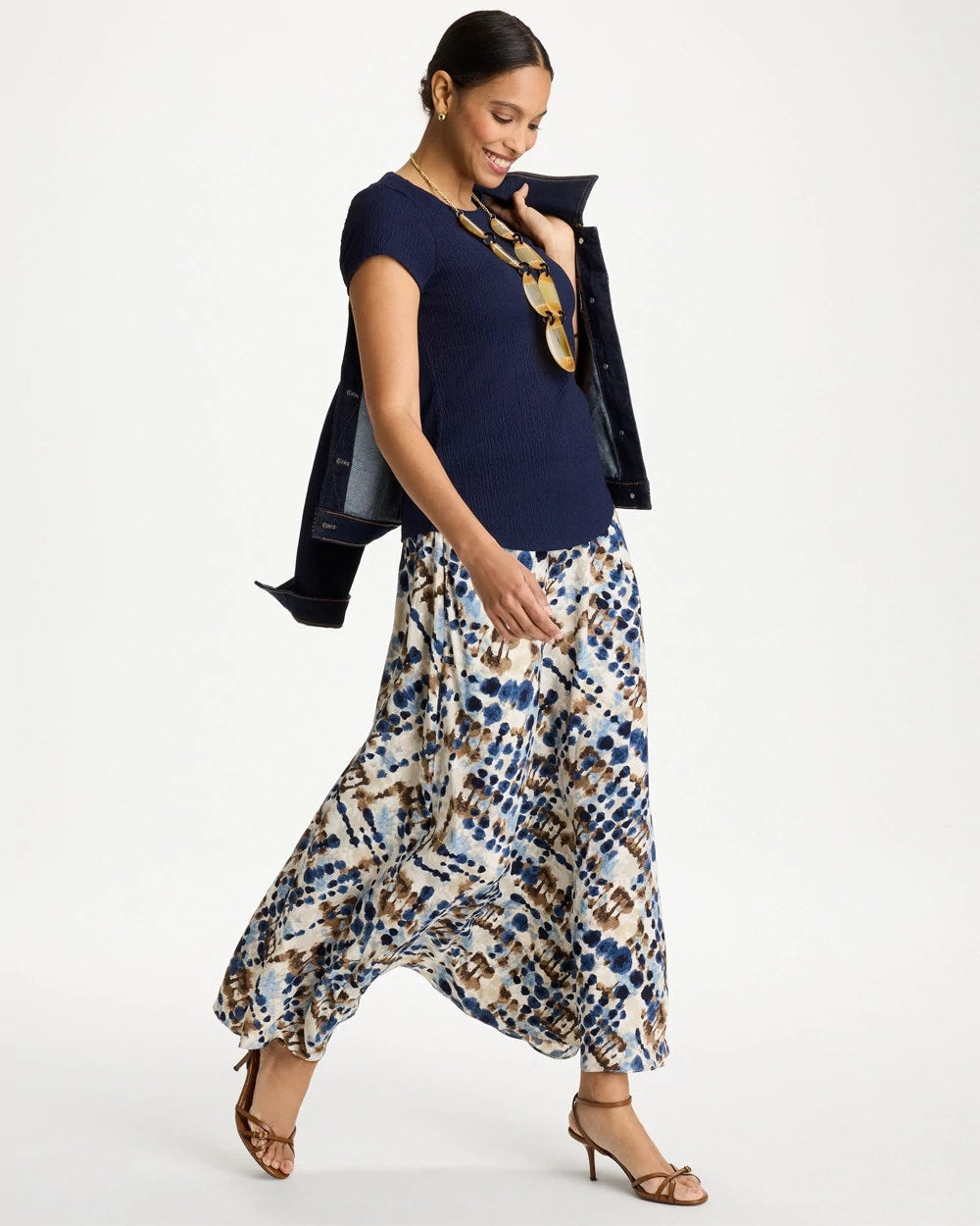 Chico's Recommended - Faux Silk Printed Maxi Skirt Passport Blue