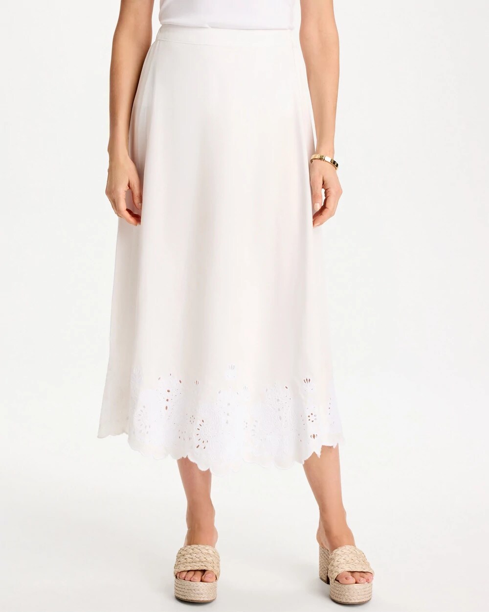 Chico's Top Pick - Alabaster Twill Embroidered Hem Skirt Alabaster