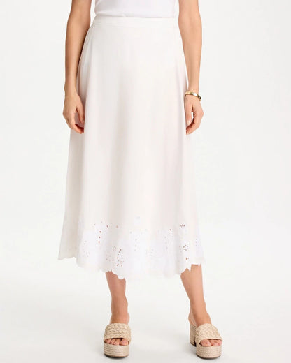 Chico's Top Pick - Alabaster Twill Embroidered Hem Skirt Alabaster