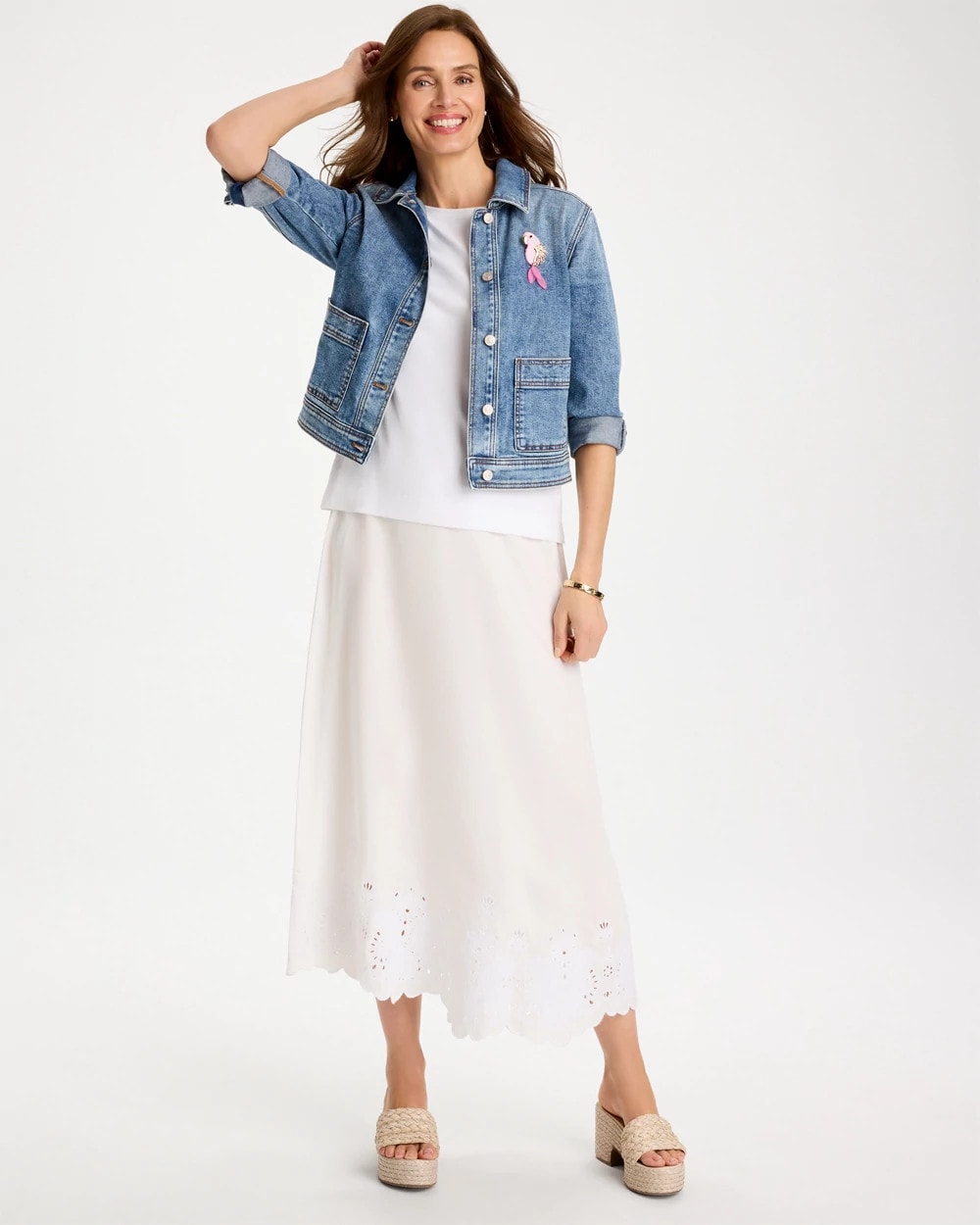 Chico's Top Pick - Alabaster Twill Embroidered Hem Skirt Alabaster