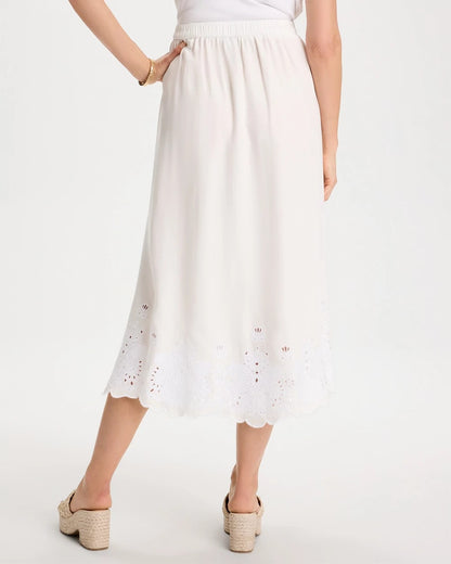 Chico's Top Pick - Alabaster Twill Embroidered Hem Skirt Alabaster