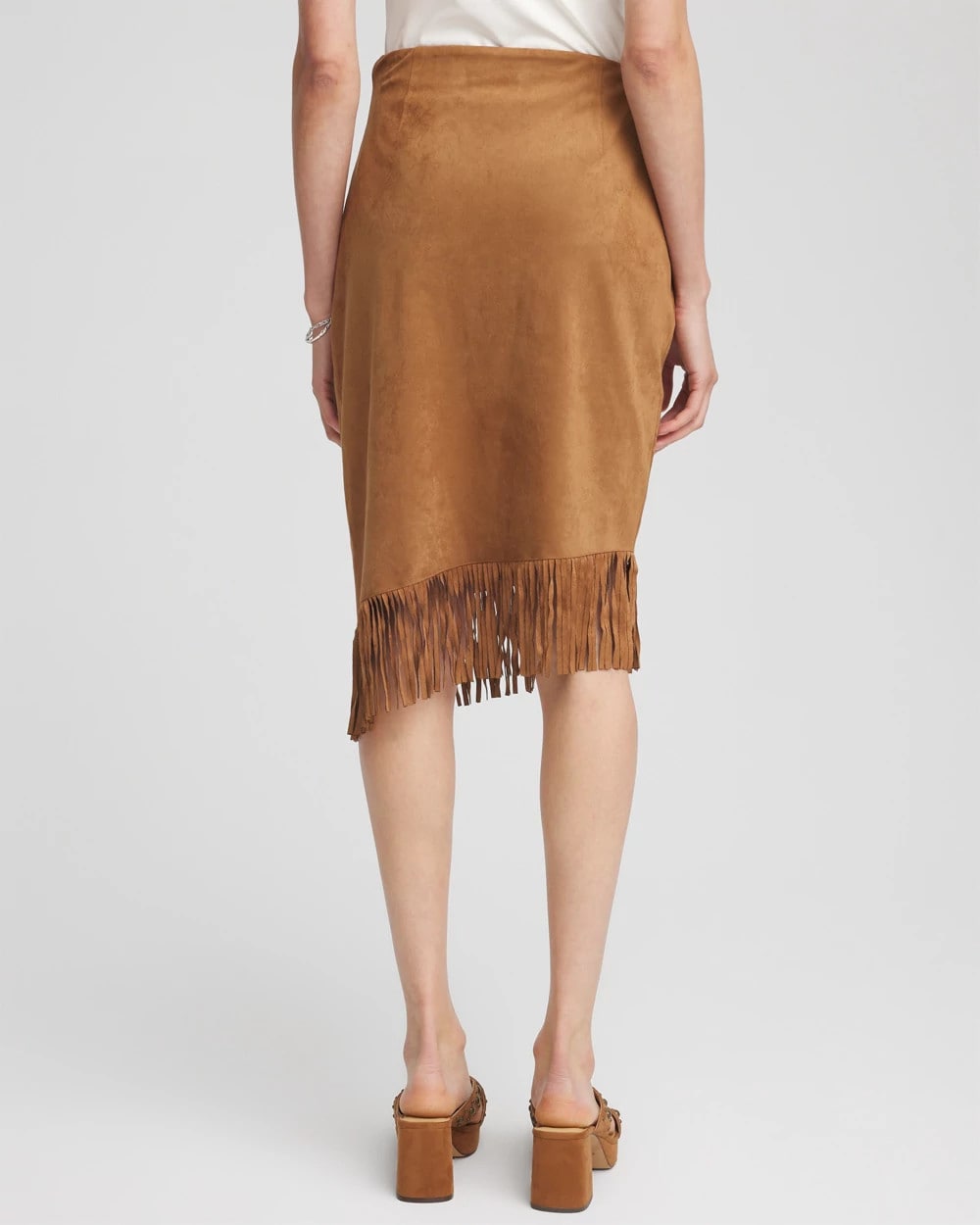 Chico's Essential - Suede Fringed Asymmetrical Skirt Burnt Sienna