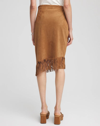 Chico's Essential - Suede Fringed Asymmetrical Skirt Burnt Sienna