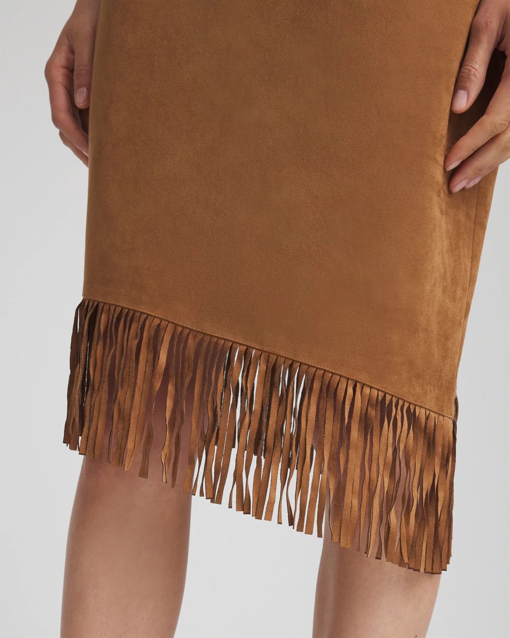 Chico's Essential - Suede Fringed Asymmetrical Skirt Burnt Sienna