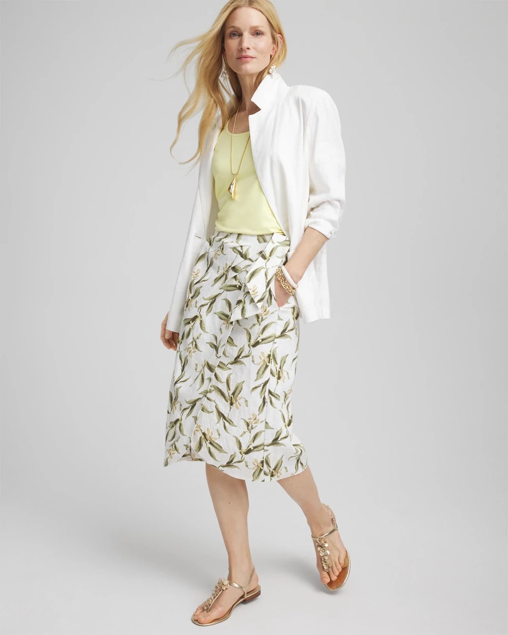 Chico's Value - Linen Midi Wrap Skirt Alabaster