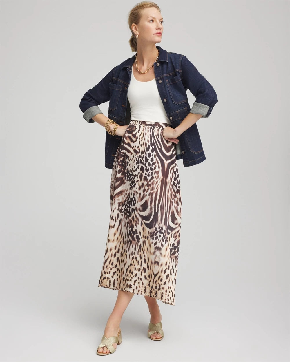 Chico's Recommended - Animal Bengal Marks Faux Satin Skirt Black