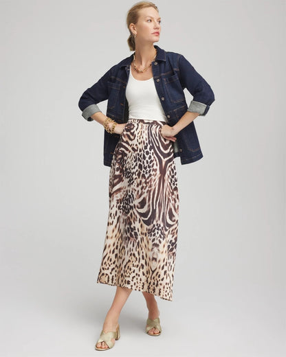 Chico's Recommended - Animal Bengal Marks Faux Satin Skirt Black