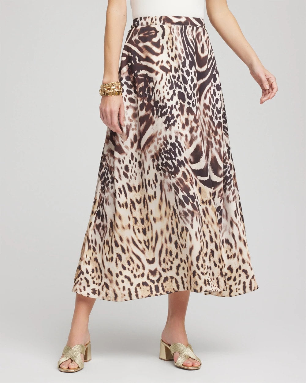 Chico's Recommended - Animal Bengal Marks Faux Satin Skirt Black