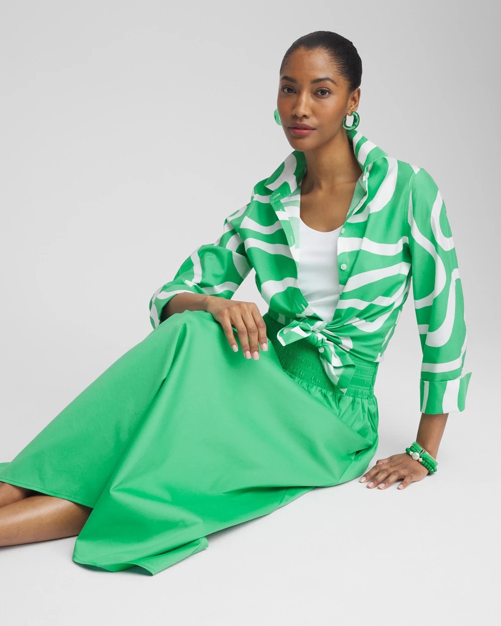 Chico's Recommended - Poplin Smocked Waist Skirt Grassy Green