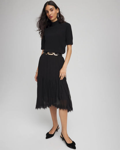 Chico's Quality - Pleated Lace Hem Midi Skirt Black