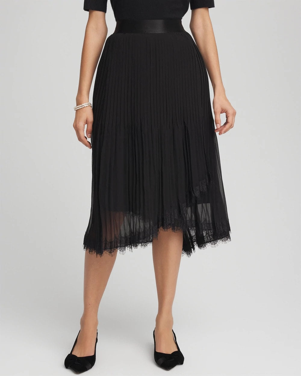Chico's Quality - Pleated Lace Hem Midi Skirt Black