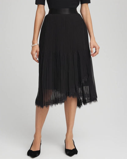 Chico's Quality - Pleated Lace Hem Midi Skirt Black