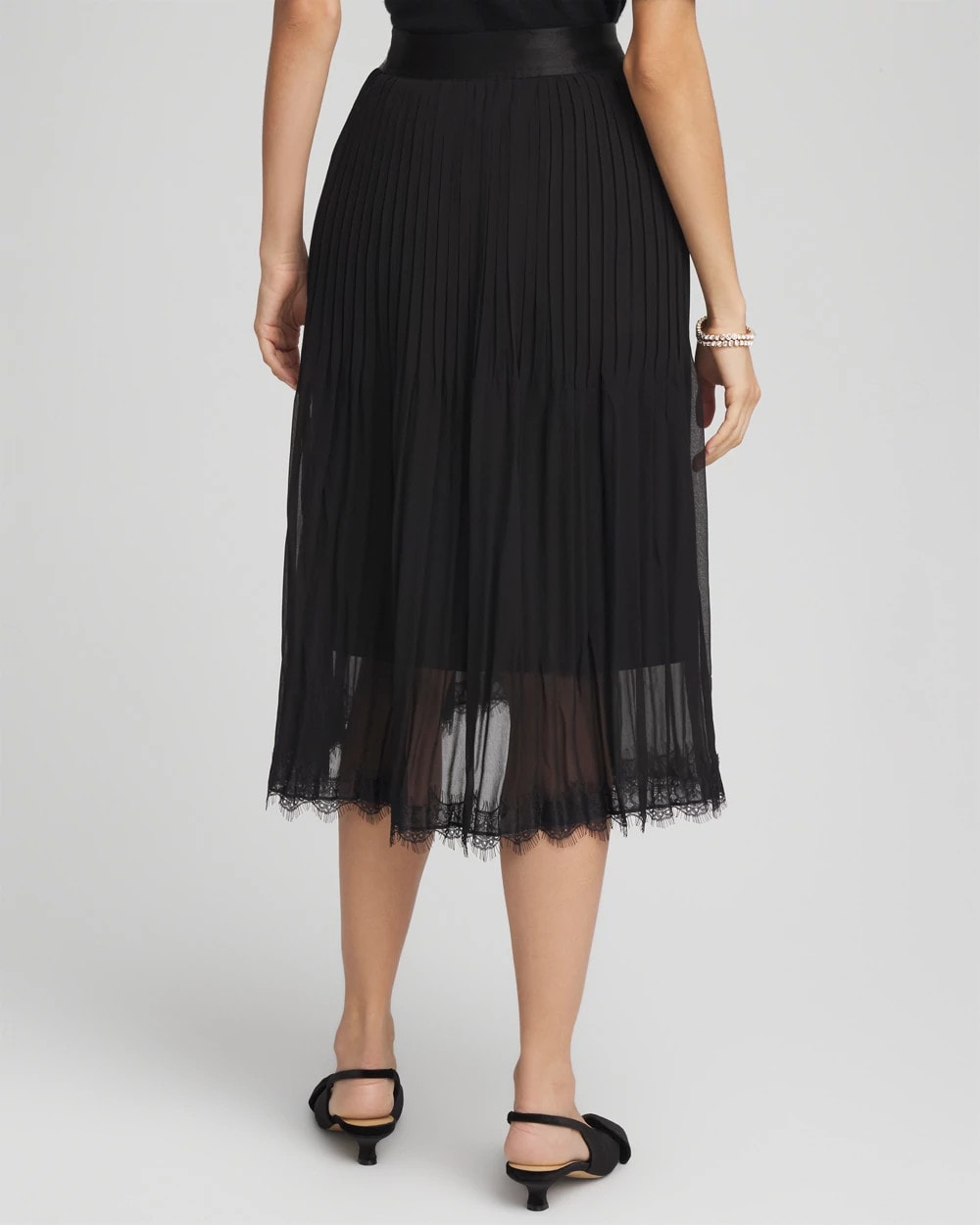 Chico's Quality - Pleated Lace Hem Midi Skirt Black