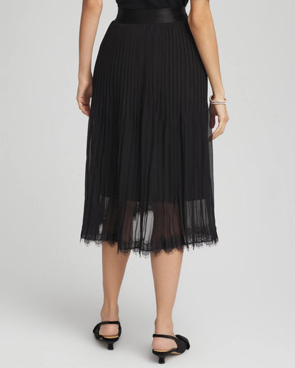 Chico's Quality - Pleated Lace Hem Midi Skirt Black