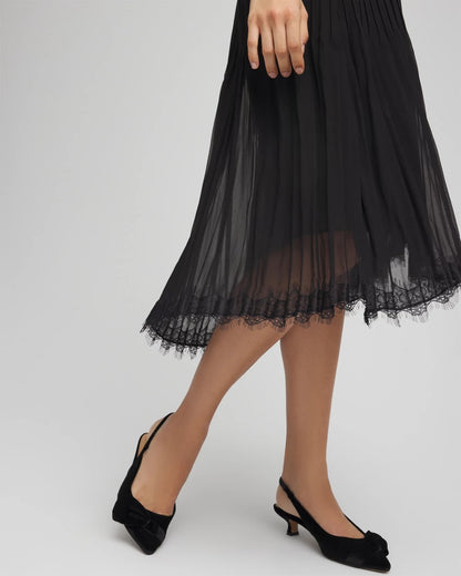 Chico's Quality - Pleated Lace Hem Midi Skirt Black