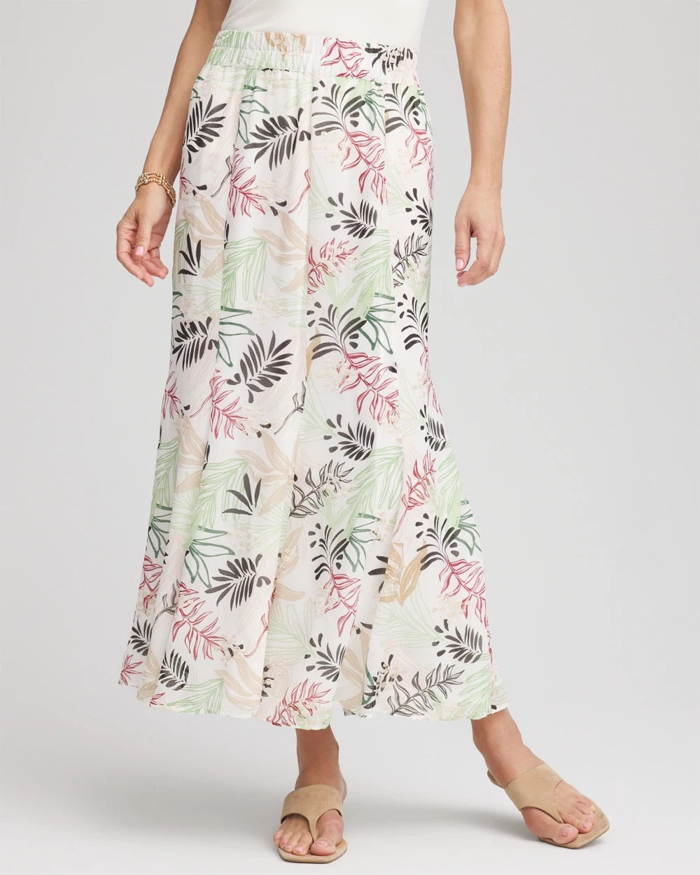 Chico's Customer Favorite - Floral Embroidered Crinkle Maxi Skirt Ecru