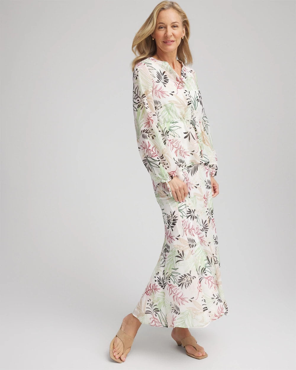 Chico's Customer Favorite - Floral Embroidered Crinkle Maxi Skirt Ecru
