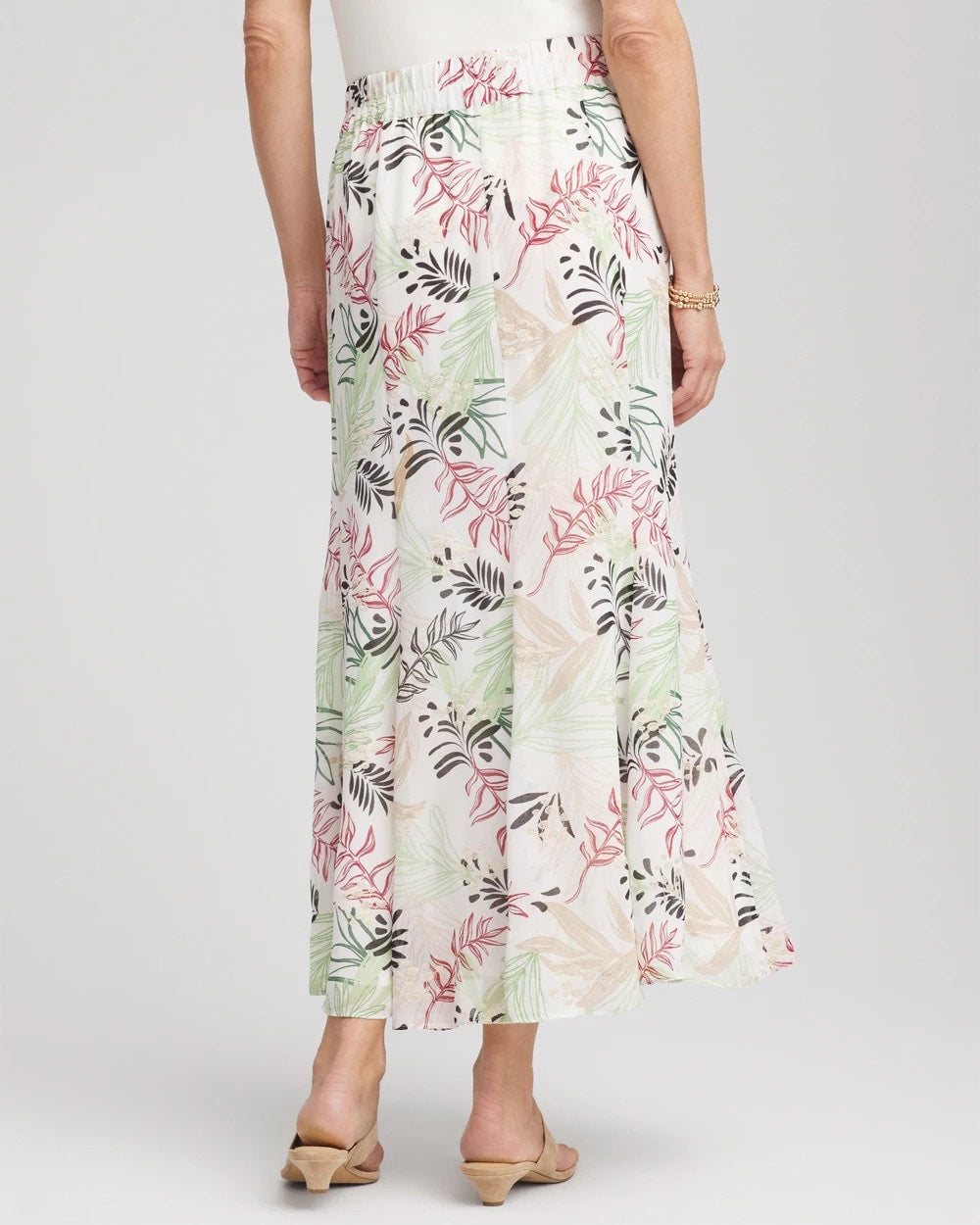 Chico's Customer Favorite - Floral Embroidered Crinkle Maxi Skirt Ecru