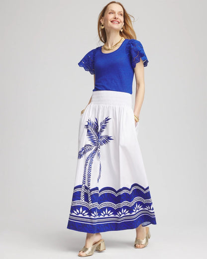 Chico's Deals - Tropical Smocked Waist Pull-On Skirt Alabaster