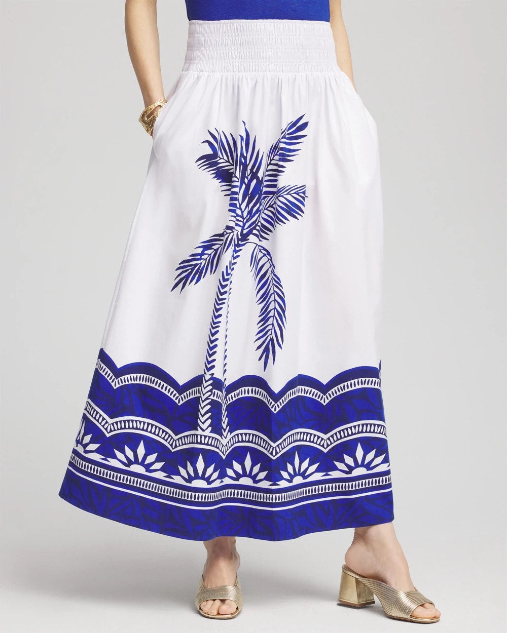 Chico's Deals - Tropical Smocked Waist Pull-On Skirt Alabaster