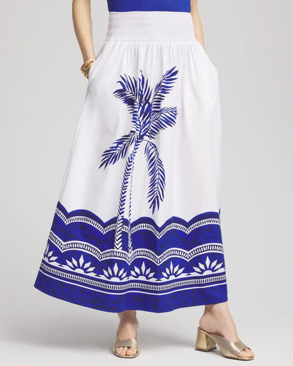 Chico's Deals - Tropical Smocked Waist Pull-On Skirt Alabaster