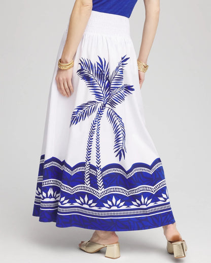 Chico's Deals - Tropical Smocked Waist Pull-On Skirt Alabaster