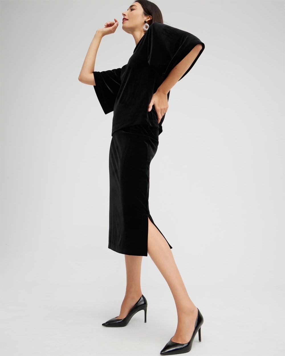 Chico's New - Travelers™ Velvet Midi Skirt Travelers Black