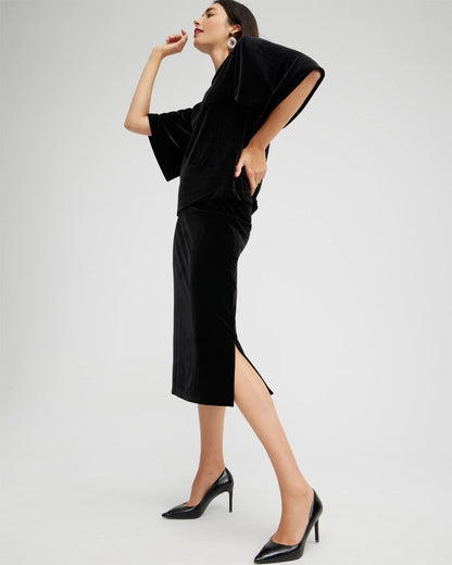 Chico's New - Travelers™ Velvet Midi Skirt Travelers Black