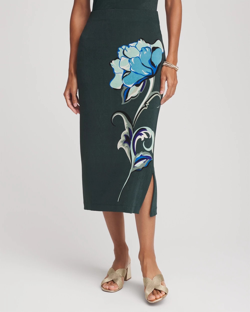 Chico's Trending - Travelers™ Artisanal Midi Skirt Darkest Spruce