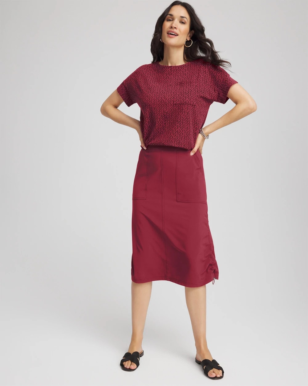 Chico's Deals - Zenergy® UPF Bungee-Hem Pull-On Skirt Russet Red