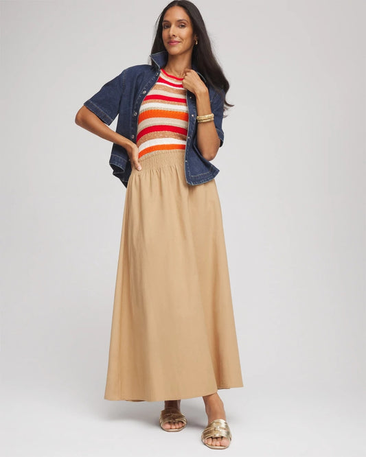 Chico's New - Smocked Pull-On Midi Skirt Cafe Aroma