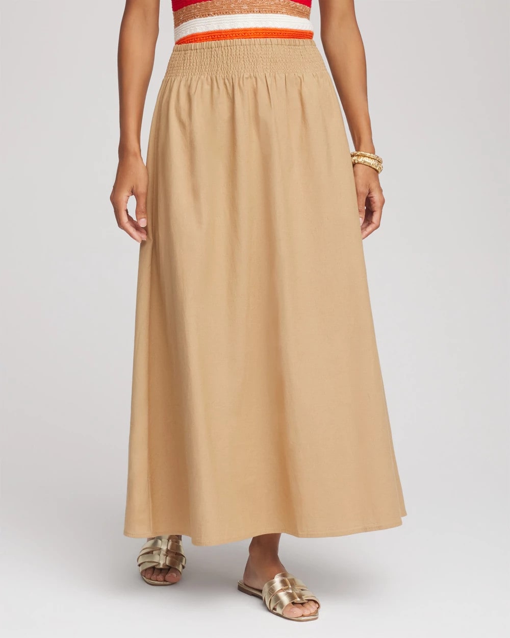 Chico's New - Smocked Pull-On Midi Skirt Cafe Aroma
