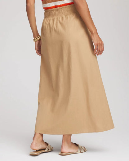 Chico's New - Smocked Pull-On Midi Skirt Cafe Aroma