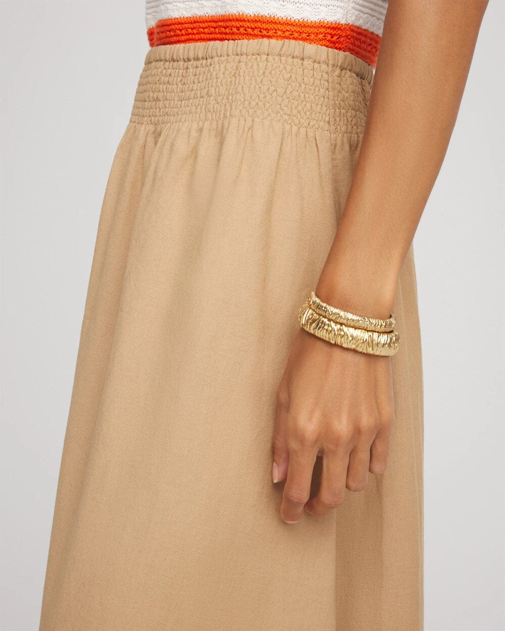 Chico's New - Smocked Pull-On Midi Skirt Cafe Aroma