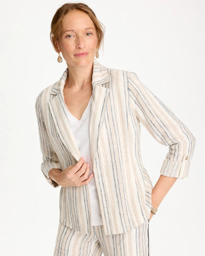 Chico's Top Pick - Striped Linen Roll Sleeve Blazer Neutral