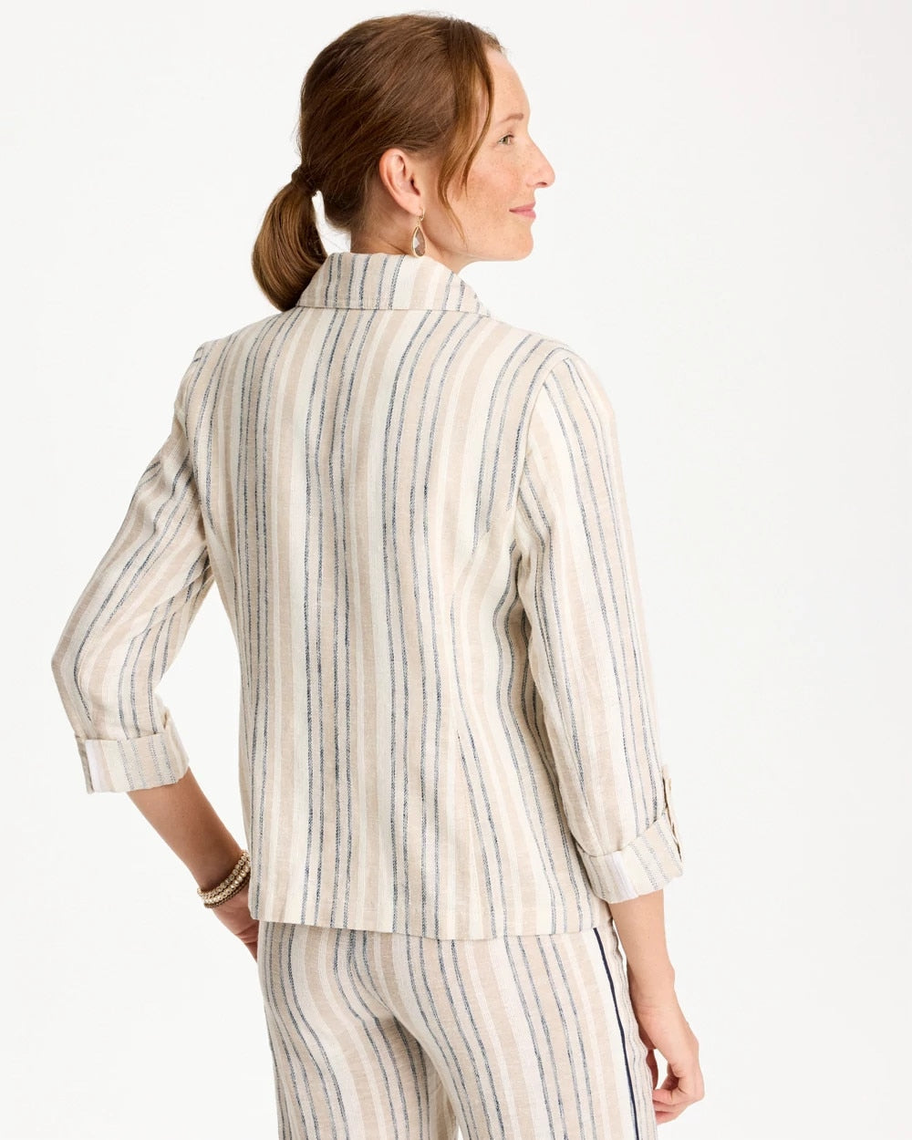 Chico's Top Pick - Striped Linen Roll Sleeve Blazer Neutral