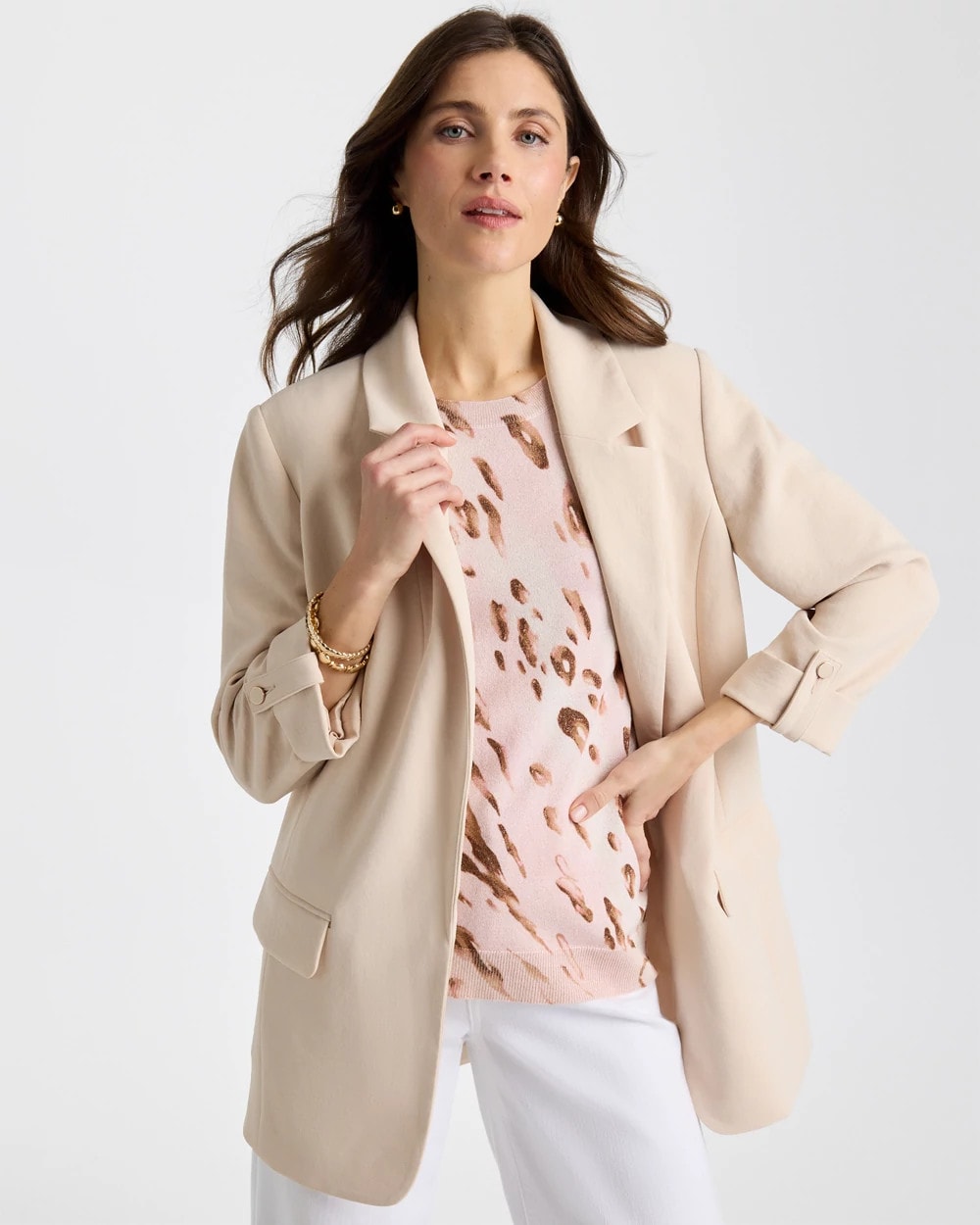 Chico's Signature - Boyfriend Crepe Blazer Pale Sand