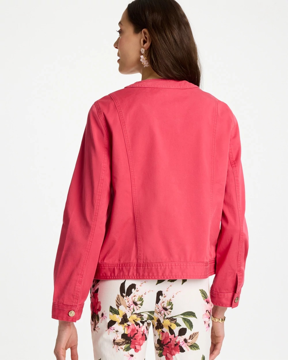 Chico's Discount - Collarless Twill Box Jacket Hot Honeysuckle