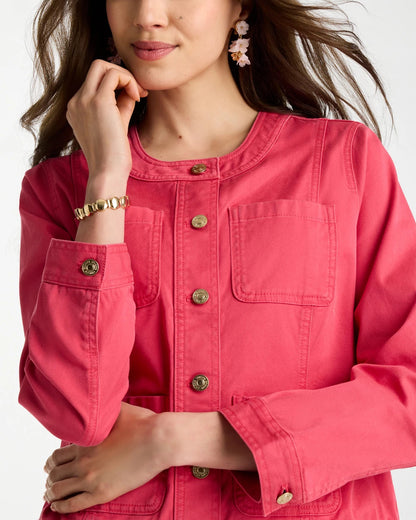 Chico's Discount - Collarless Twill Box Jacket Hot Honeysuckle
