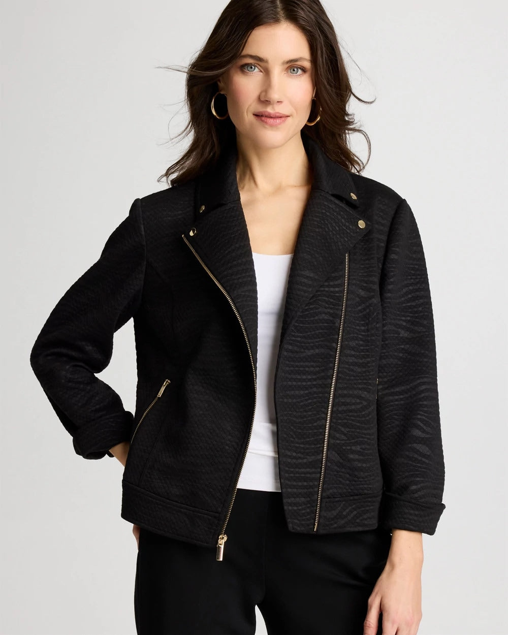 Chico's New - Embossed Knit Moto Jacket Black