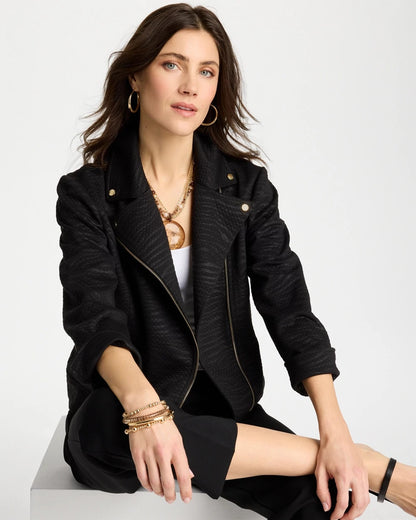 Chico's New - Embossed Knit Moto Jacket Black
