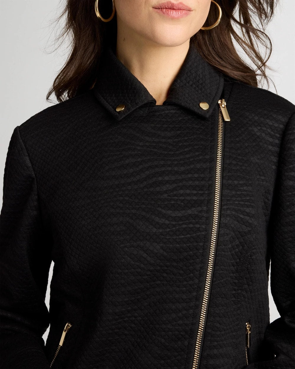 Chico's New - Embossed Knit Moto Jacket Black