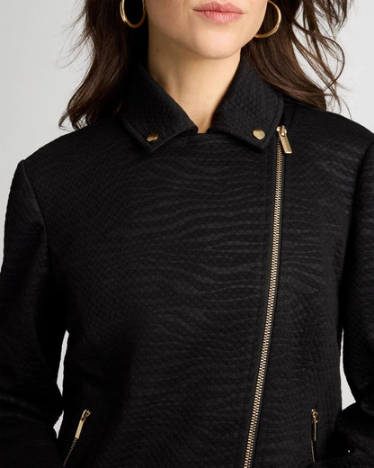 Chico's New - Embossed Knit Moto Jacket Black