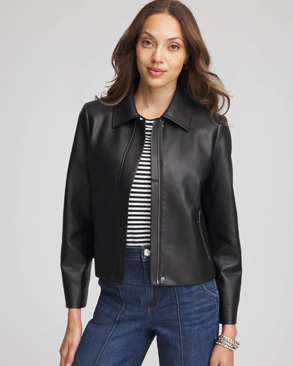 Chico's Recommended - Faux Leather Zip-Front Jacket Black