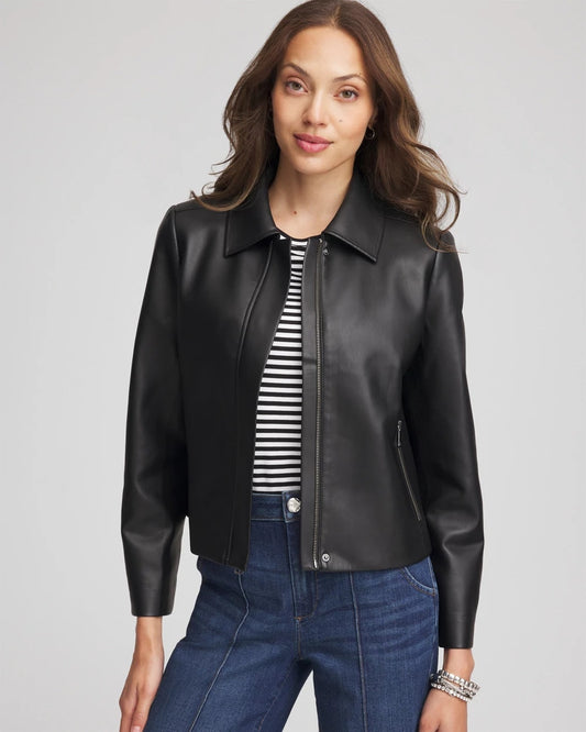 Chico's Recommended - Faux Leather Zip-Front Jacket Black